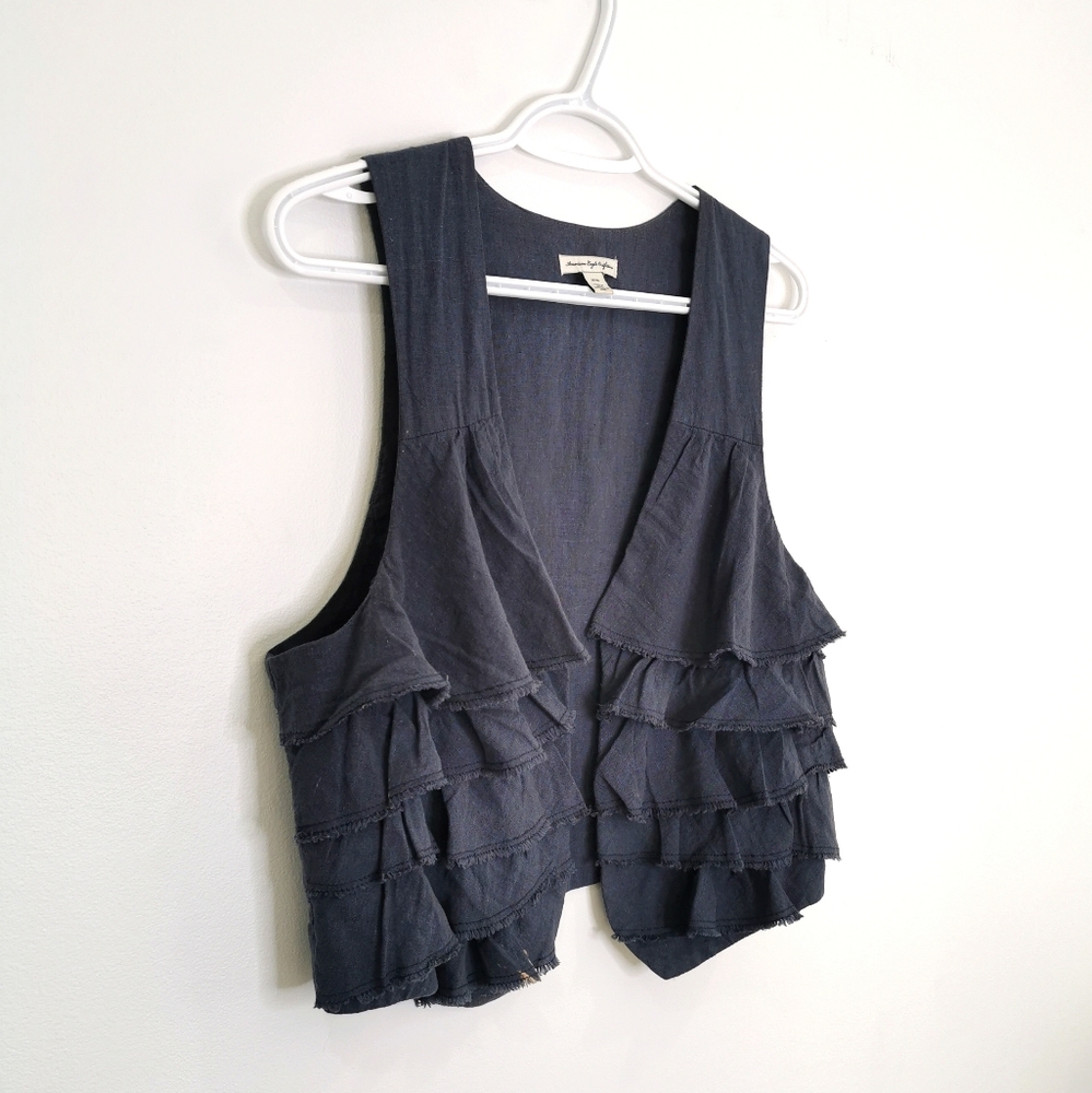 Navy ruffle vest